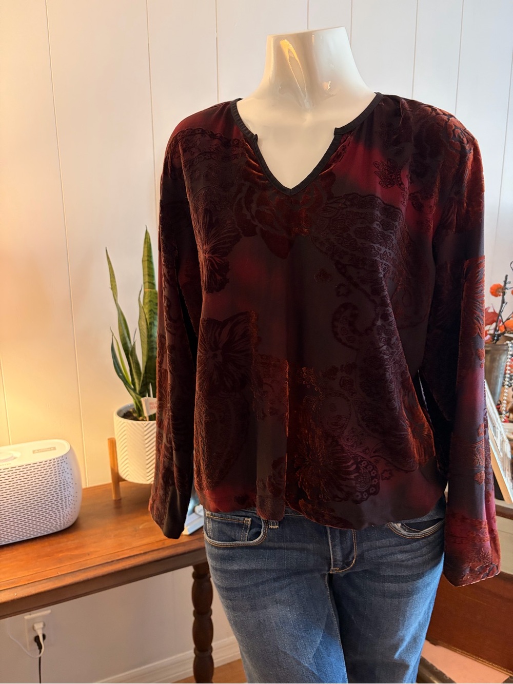 Women’s Velvet Burnout V-neck Top